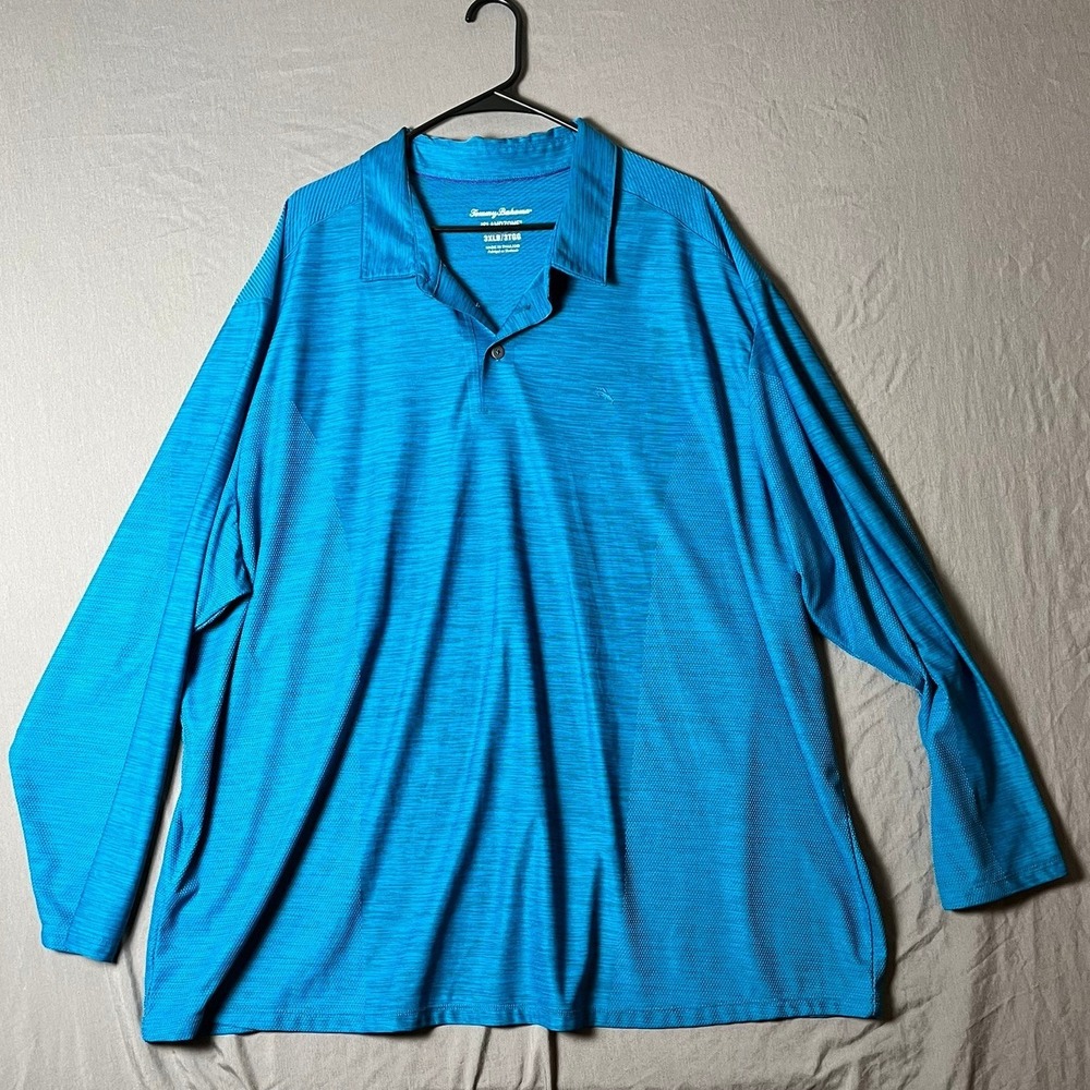 Tommy Bahama Polo Shirt Mens 3XLB IslandZone Blue Space Dye Long Sleeve